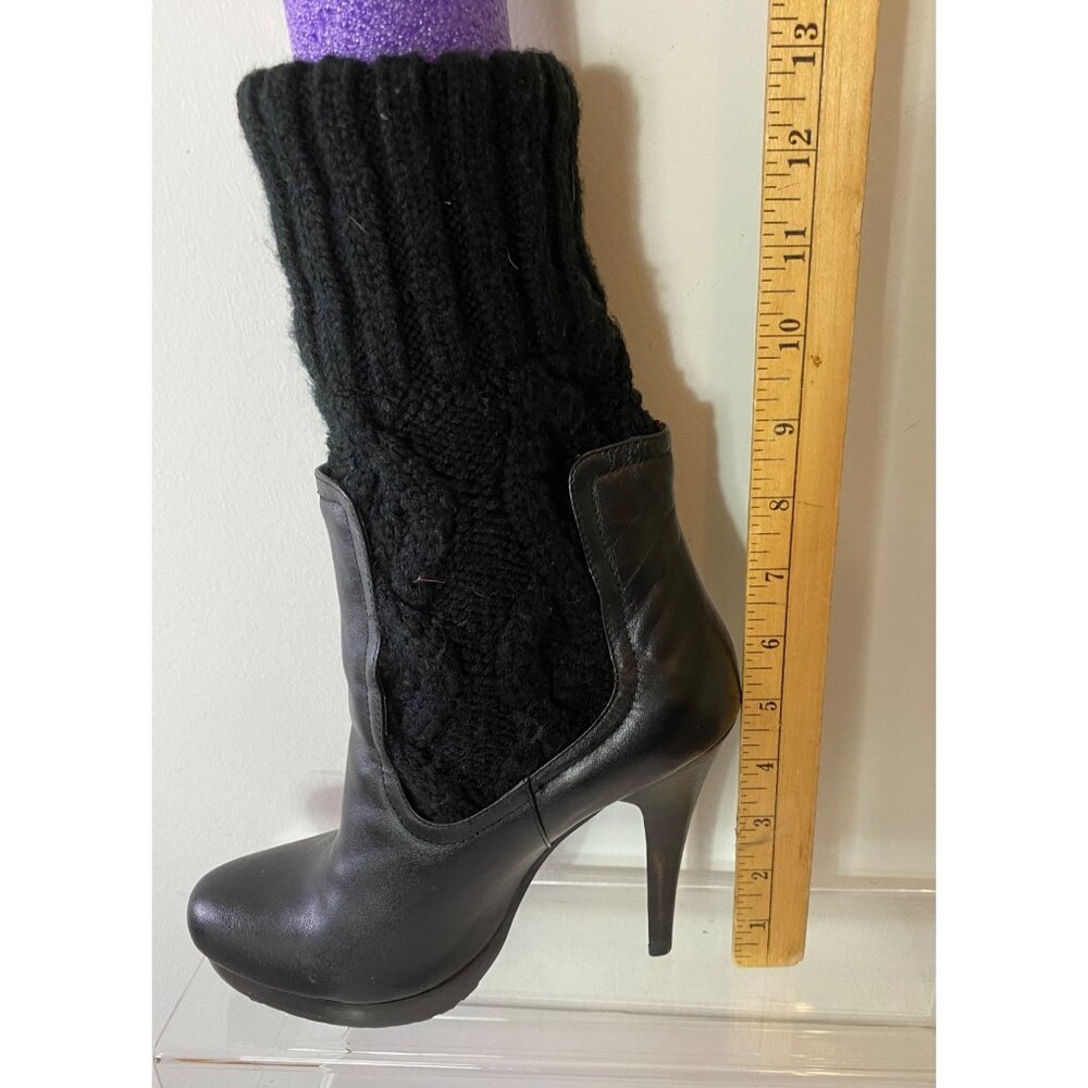 Charles David Black Leather & Knit Boots Stiletto Heels Size 7.5 - Picture 8 of 9